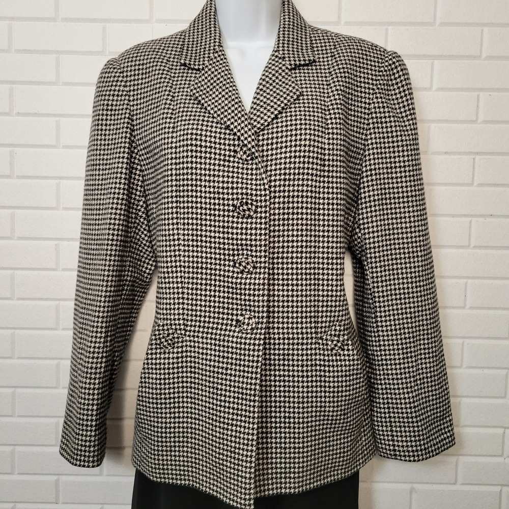 Vintage 1990s womens fitted blazer sz 12‎ houndstooth check equestrian old money